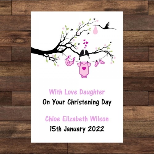 Personalised Christening Card - Pink Clothes Line